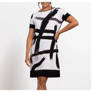 Sympli Women's Chic Short Dress Size 14 Black White NWT Brush Stroke